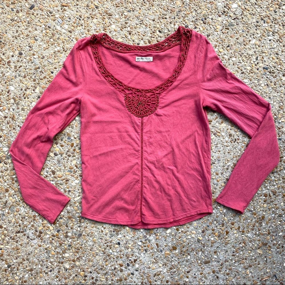 We the Free Crochet Beaded Long Sleeve Top Size M
